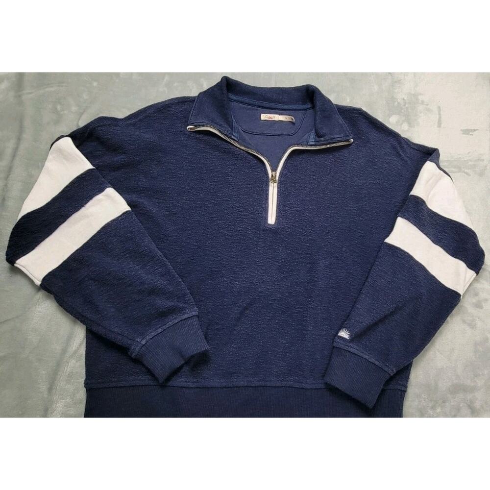 Faherty 1/4 zip Pullover Navy white Womens Small oversize Sweater marine stripe